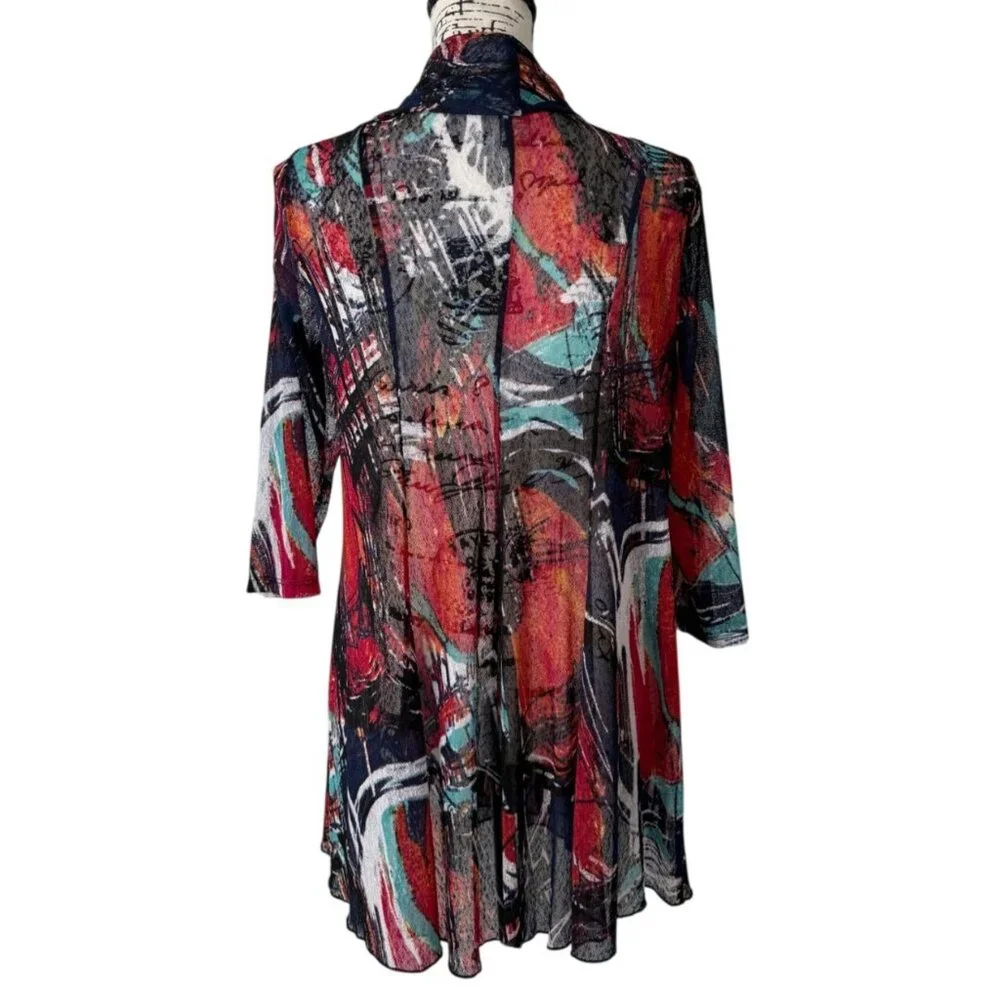 Ali Miles Womens Cardigan Open Front Sheer Abstract Lightweight Artsy Size M - Picture 3 of 8